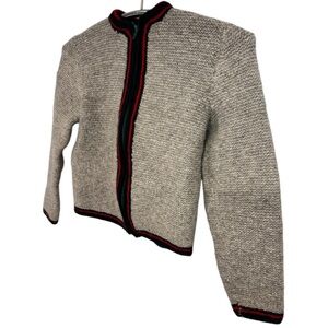 VINTAGE Beige Wool Knit Cardigan with Full Zip Front Width 15in Length 18in